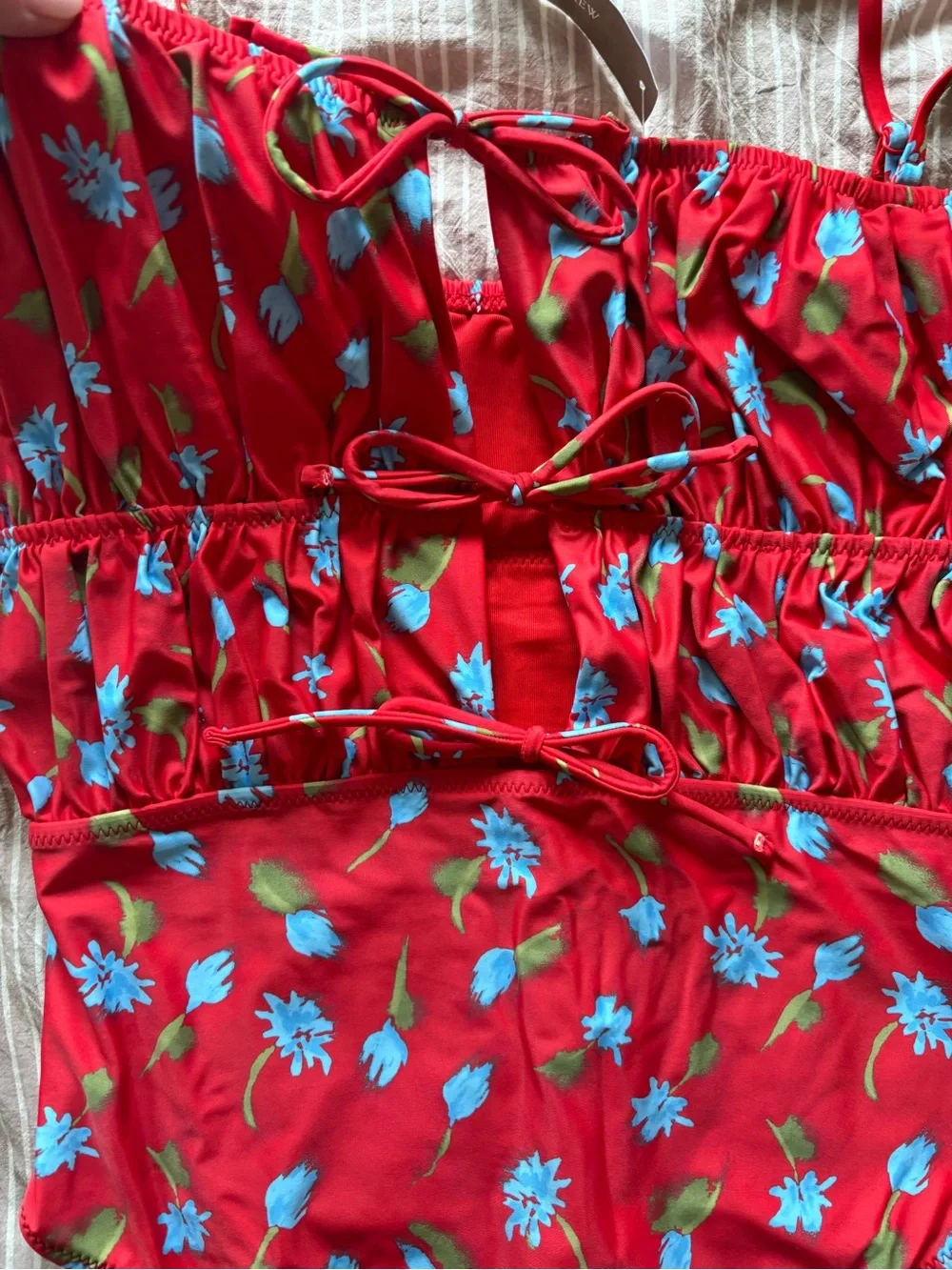 J. Crew Red One-Piece Swimsuit with Blue Floral Print - Picture 4 of 6